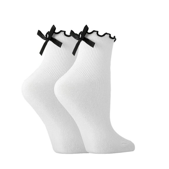 Ankle Socks Womens Bow Socks Ruffle Casual Crew Socks Cute Black White Soft Breathable Cotton Frilly Ankle Socks,White Short Socks