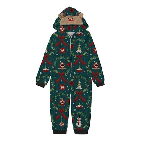 

Family Matching Clothing Christmas Pajamas Hooded Jumpsuit Cute Reindeer Printed Christmas （Kids） Matching Outfits Set