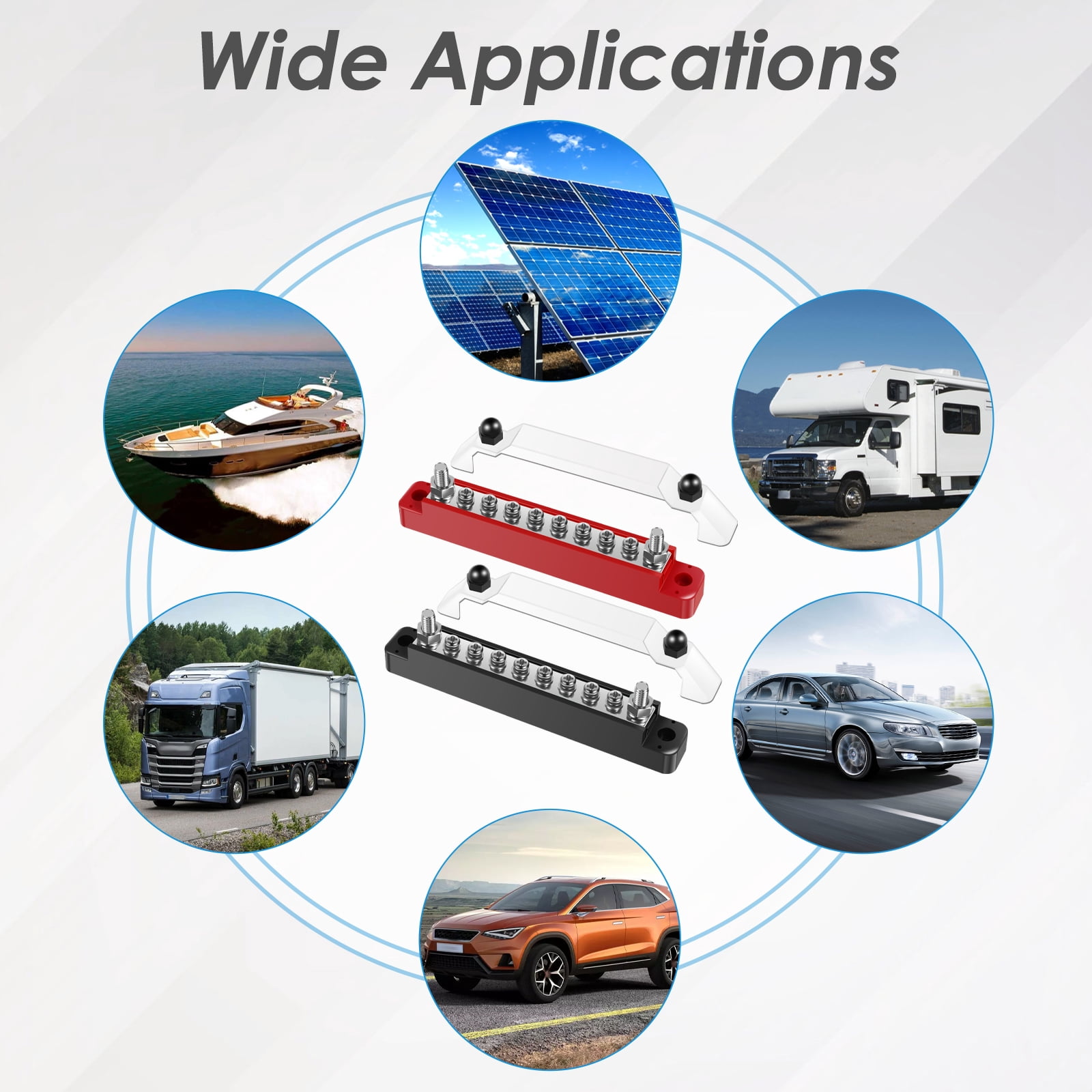 2Set Bus Bar Stainless Steel Terminal 1/4" 10 Circuit Power Distribution Block 12V Battery Bus Bar for Automobile Boat