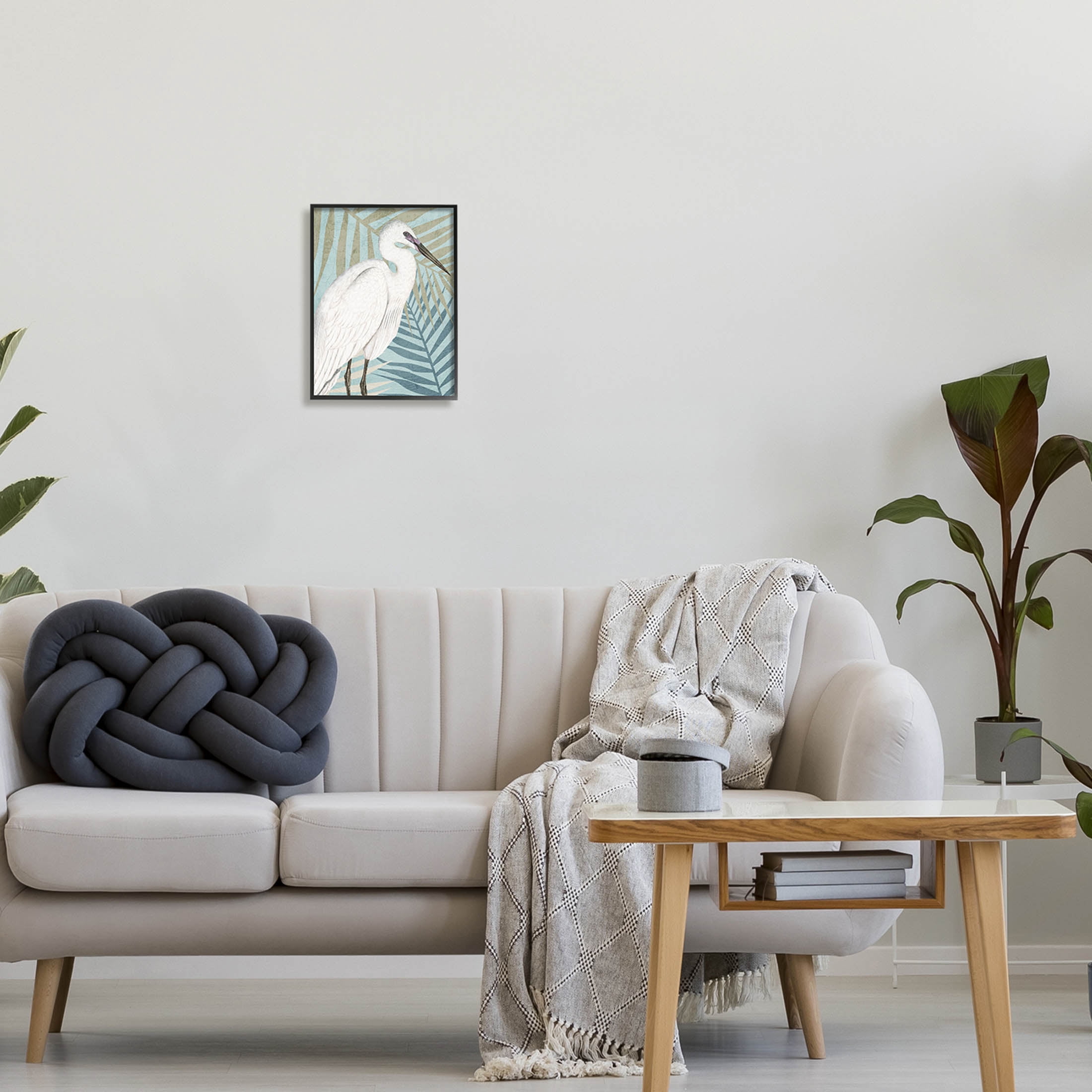 Tropical Egret Botanical Leaves Animals & Insects Graphic Art Black Framed Art Print Wall Art