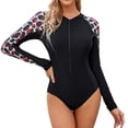thumbnail image 1 of Charmo Women's One Piece Rashguard Swimsuit Long Sleeve Front Zip Rash Guard, 1 of 4