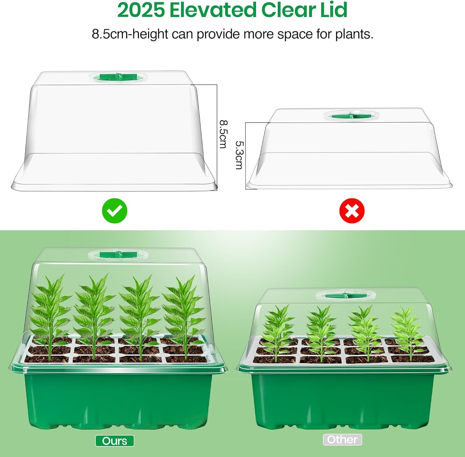 10 Packs Seed Starter Tray with Elevated Lid, 120 Cells Thicken Seed Starting Trays Kit with Adjustable Humidity Vent, Clear Cell Tray and Heightened Lids for Greenhouse & Gardens, Green
