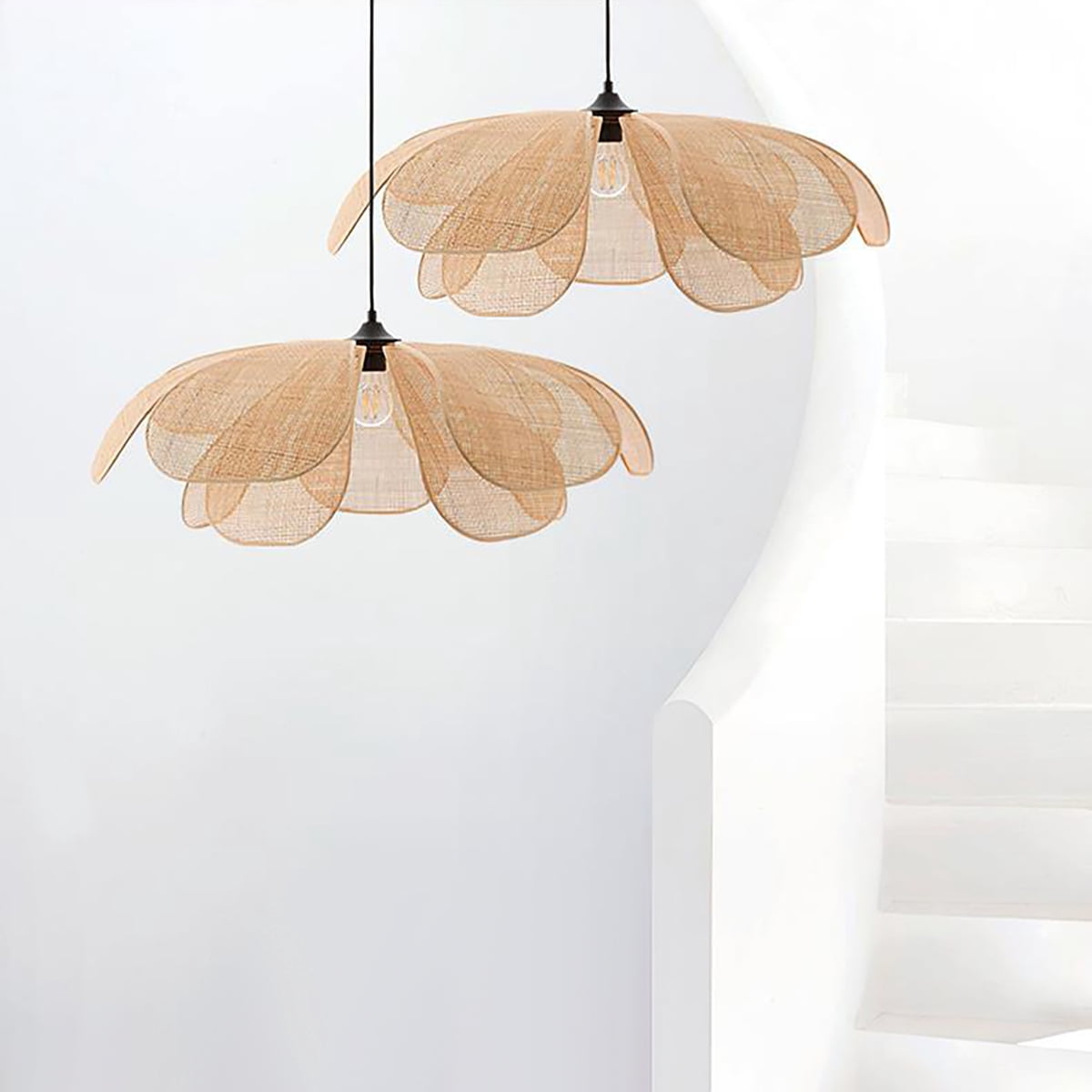 Arturesthome Boho Chandelier Rustic Hemp Rope Pendant Light Hand-Woven Rattan Cage Basket Hanging Lamp Wicker Coastal Retro Light Fixtures for Hallway Entryway Kitchen Island Dining Room Bedroom