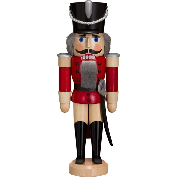 German nutcracker hussar ash-tree red, height 28 cm / 11 inch, original Erzgebirge by Seiffener Volkskunst SV 11312/1