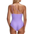 thumbnail image 3 of Womens One Piece Swimsuits Women's Solid Color V Neck Outfits Elegant Belly Ruched Push Up Beachwear Monokini Belly Control Vintage Sexy High Waist Swimsuit Slim Beach Swimwear Purple L, 3 of 7