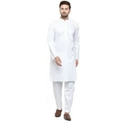 Maple Clothing Men's Cotton Kurta Pajama Party Dress Indian Clothes (White, M)