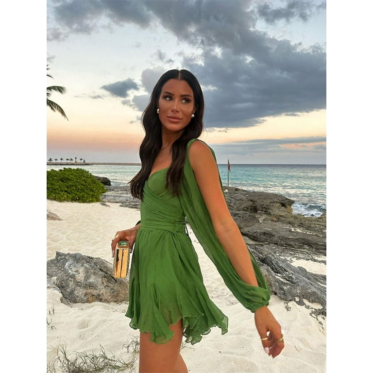 Elegant Leopard Print Ruffle Pleat Mini Skirt Set Women Sexy Deep V Neck Flare Sleeve Top Suit Chic Summer Beach Holiday Outfits ZQ Walmart