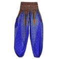 thumbnail image 4 of Women's Smocked Waist Harem Hippie Boho Yoga Palazzo Casual Pants Blue Free Size, 4 of 4