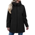 thumbnail image 5 of Feancey Lightweight Hooded Jackets for Women Waterproof Packable Raincoats Full Zip Stand Collar Windbreaker Rain Jacket Mid Length Fall Outerwear Black L, 5 of 9