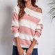 thumbnail image 5 of Suéter de punto de manga larga con rayas huecas de un cuello informal de moda para mujer Fridja  po3627, 5 of 6