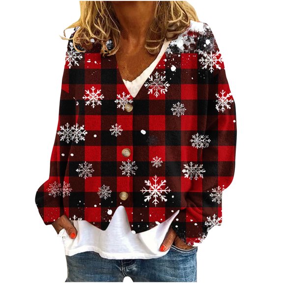 Oplxuo Ugly Christmas Sweater for Women Cute Xmas Open Front Button Down Sweater Cardigans Fall Winter Knitted Outerwear Coat