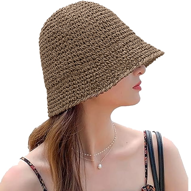 Sombrero de paja para mujer, sombrero de pescador tejido, sombrero de playa, gorra plegable, gorras de verano, sombrero de pescador para mujer
