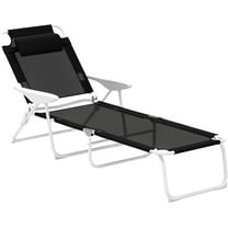 YYEAN Folding Lounge Chair, Portable Outdoor Chaise Lounge, Sun Tanning Chair with 4-Position Reclining Back, Armrests, Metal Frame and Mesh Fabric for Beach, Yard, Patio-Black