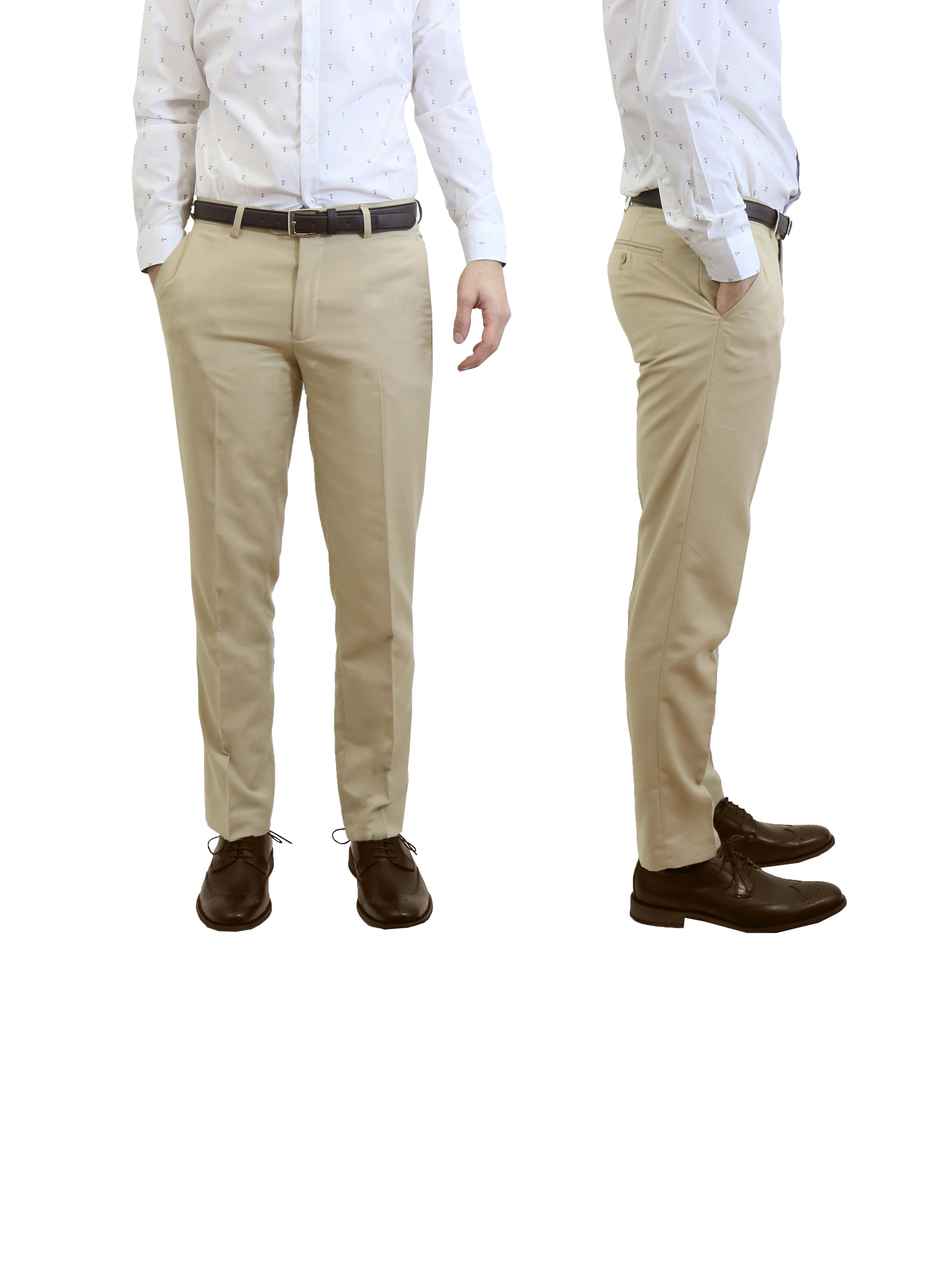 Mens Slim Fit Belted Dress Pants 
