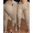 thumbnail image 1 of Pantalones de moda de cintura alta con diseño de botones y bolsillos, paquete de pantalones para mujer, pantalones casuales, 1 of 5