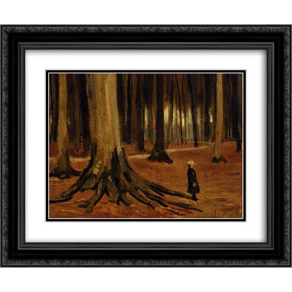 Vincent van Gogh 2x Matted 24x20 Black Ornate Framed Art Print 'Girl in the Woods'