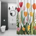 thumbnail image 4 of Spring Floral Shower Curtain for Bathroom Decor, Cartoon Red Pink Yellow Flowers Green Farm Leaves Waterproof Fabric Shower Curtain, 48"x72" Set with 12 Hooks, 4 of 9