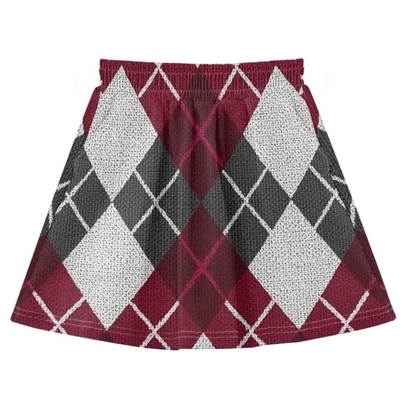 Red Gray White Argyle Pattern Plaids Girls' Skirts A-Line Skirts with Under Dress Shorts Elastic Waist 3Y