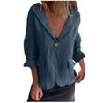 thumbnail image 3 of Eryao Cotton Linen Blazer Womens Long Sleeve Loose Casual Blazer Jackets Lightweight Open Front Business Suit Cardigans,Blue,S, 3 of 7