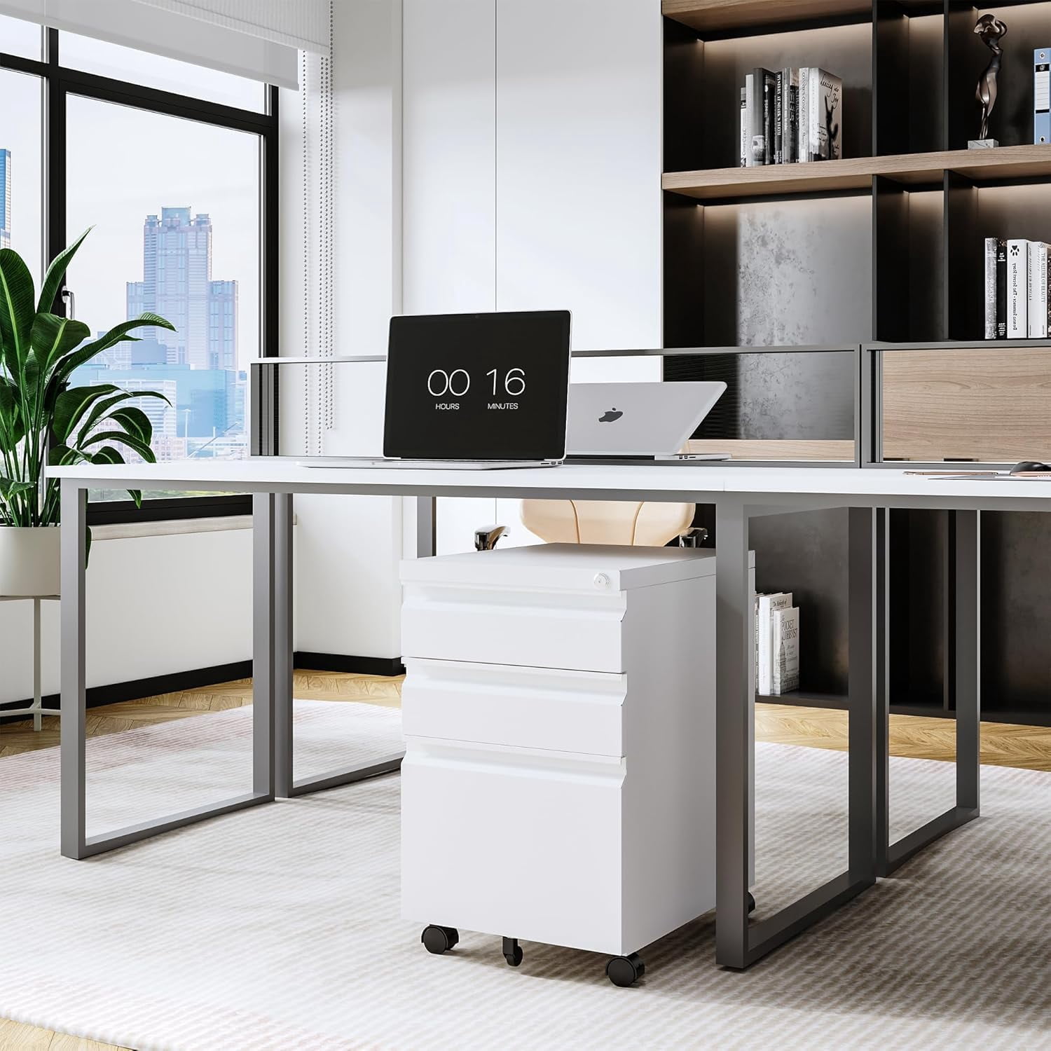 Steel Rolling File Cabinet 3 Drawers with Lock, Compact Under Desk Storage for Home Office, Fits A4 Legal Letter Folders, White