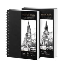 2 Pack Sketchbook 9x12, Spiral Sketch Book with 100gsm Thick Paper - Black Hardback Art Drawing Pad for Sketching