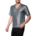 thumbnail image 4 of Camiseta de fiesta disco de manga corta metálica brillante para hombres INSPIRE CHIC S de cuadros plateados, 4 of 7