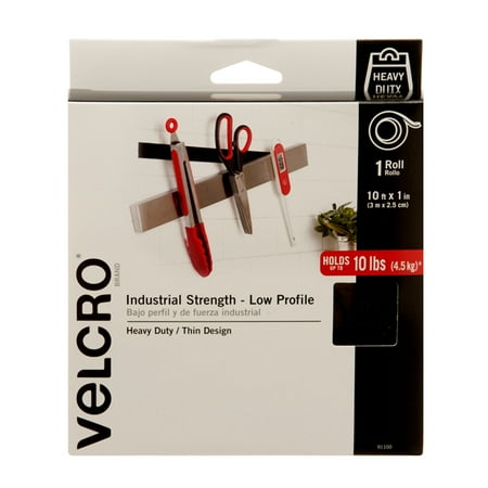 VELCRO Brand Kitchen & Bath Mounting Fasteners – Heavy Duty Professional Hold with a Flush Surface to Surface Mount - Holds up to 10 lbs. - 10ft x 1in Roll Tape, Black