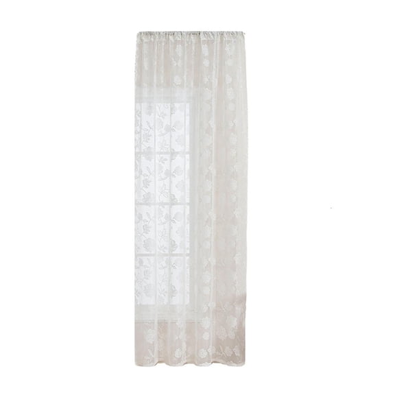 Giaone Semi Sheer Window Panel With Rod Pocket Embroidery Flower Lace Curtain Drape