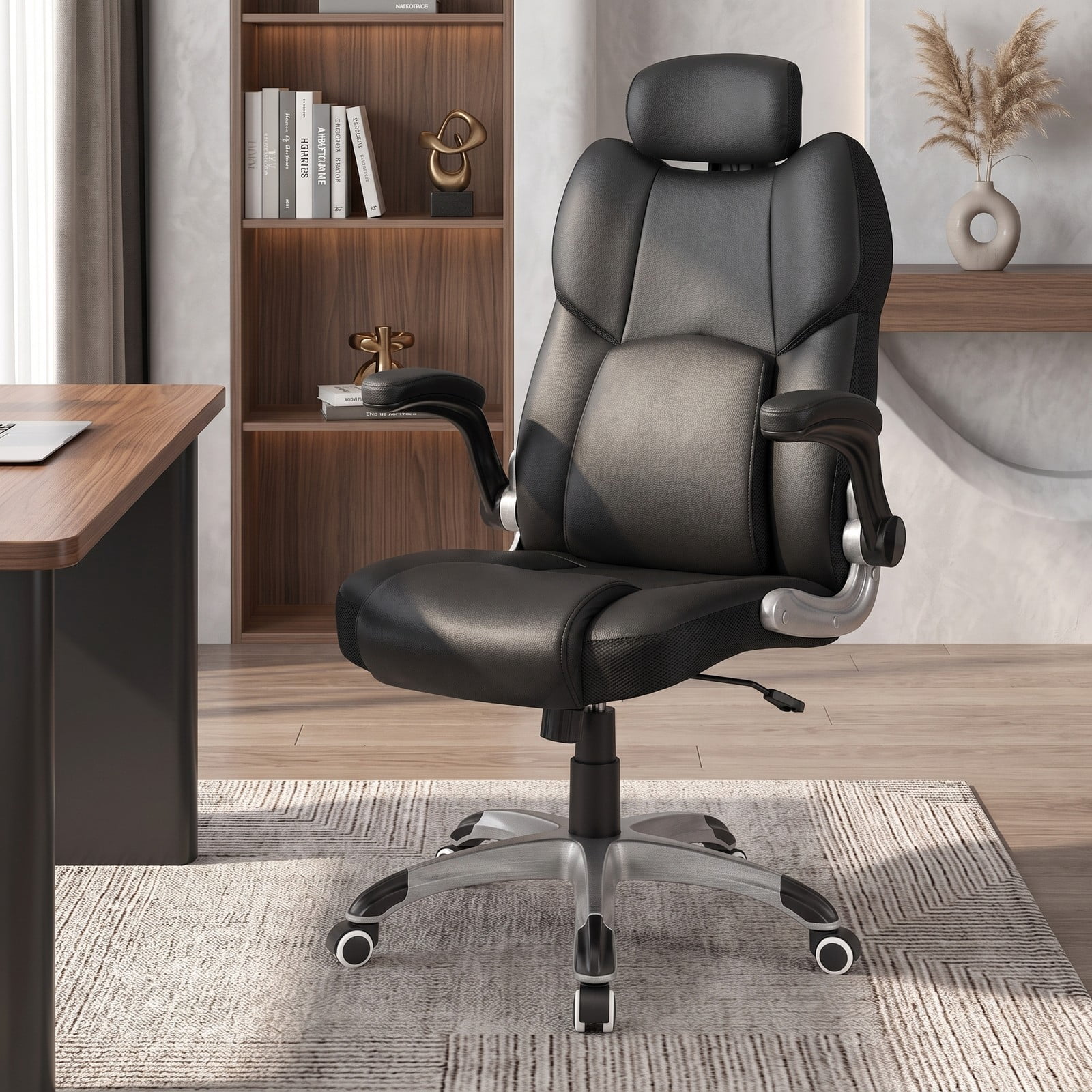 Furnibear Kneading Massage Office Chair, Ergonomic High Back Executive Desk Chair with Adjustable Headrest, Lumbar Support, Rocking, 360 Swivel Leather Computer, Black