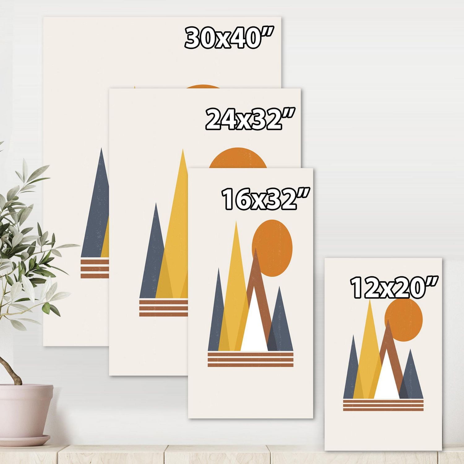 Designart Mountain Abstract and Sun Canvas Wall Art