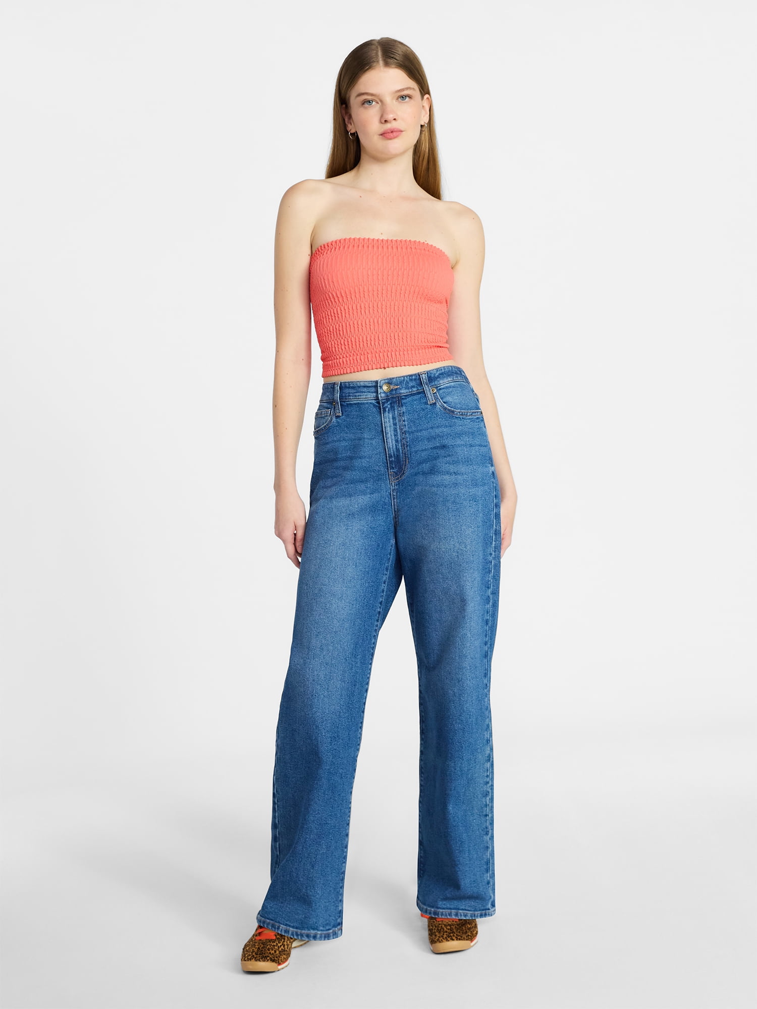 No Boundaries High Rise Baggy Wide Leg Jeans, 34" Inseam, Women's and Women's Plus Sizes XXS-4X