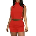 thumbnail image 2 of Women's Short Sleeve Tops Women's two-piece shorts short-sleeved tops casual set of shorts summer sportswear suit sportswear suit Ndbuld Orange L, 2 of 4