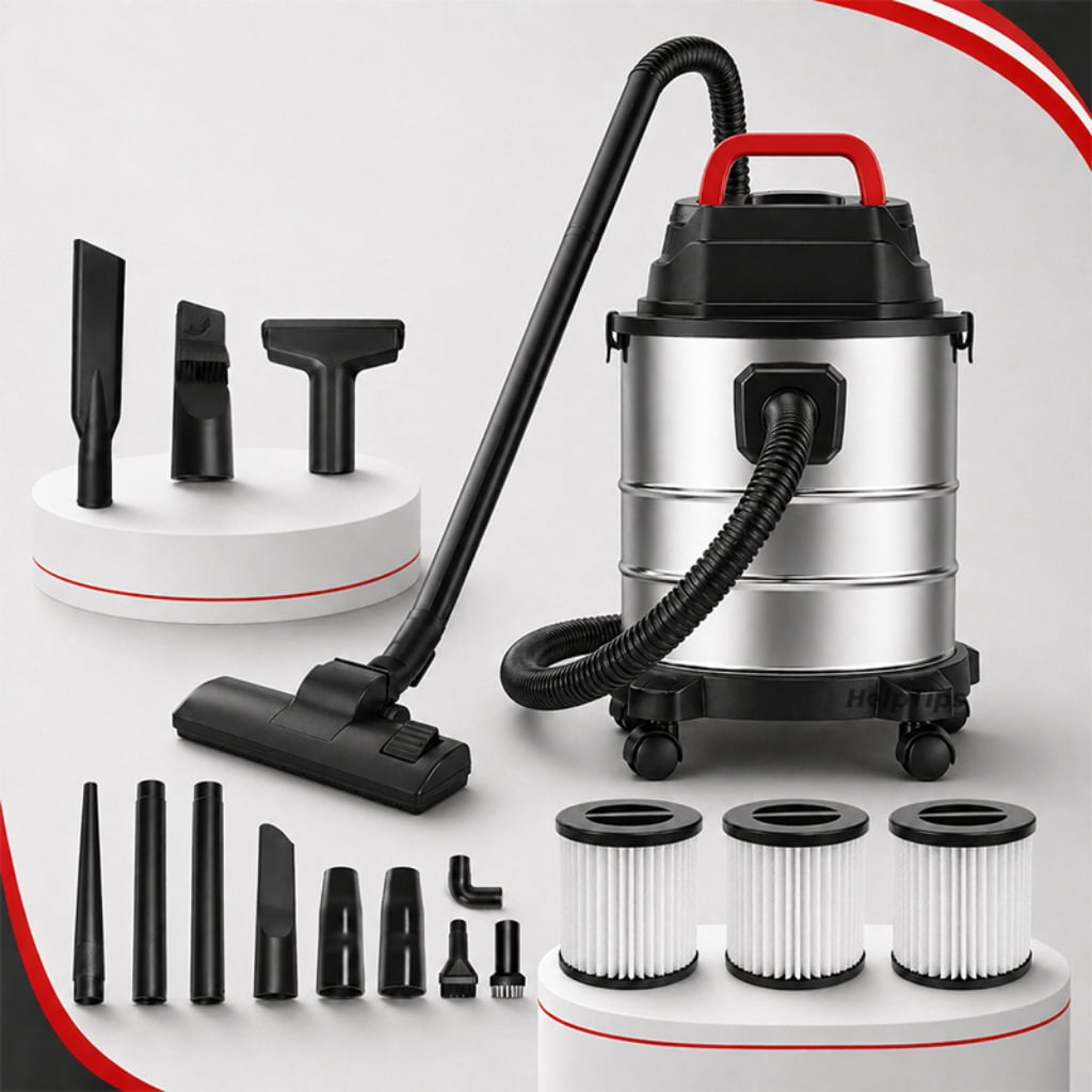 6.5 Gallon 1.6 HP Wet/Dry Vacuum, Stainless Steel Tank, Portable Shop Vacuum with Wheels, Includes 3Filters, Hose & Accessories, Ideal for Garage and Workshop