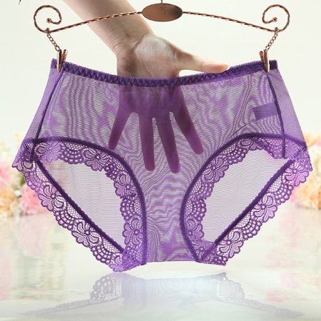 

YIWEI Women s Sexy Underpants Briefs Solid Color Ultra-Thin Mesh Transparent Seamless Purple L