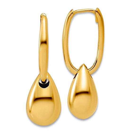 14k Solid Yellow Gold Polished Oval With Bead Hinged Hoop Earrings 23x7.3mm Wide 7mm Thick Hoop Earring for Women