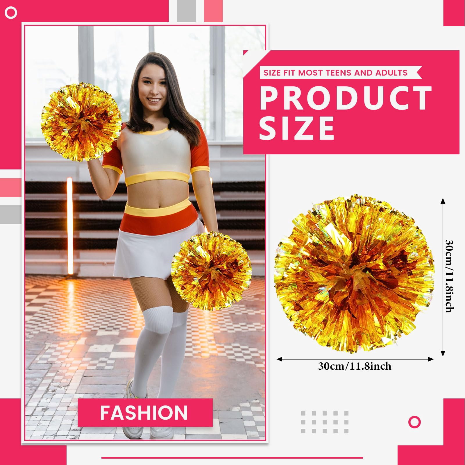 24 Pcs pom poms Cheer,pom poms Cheerleading with Finger Holes Cheer Pom Pomsfor Dance, Matches
