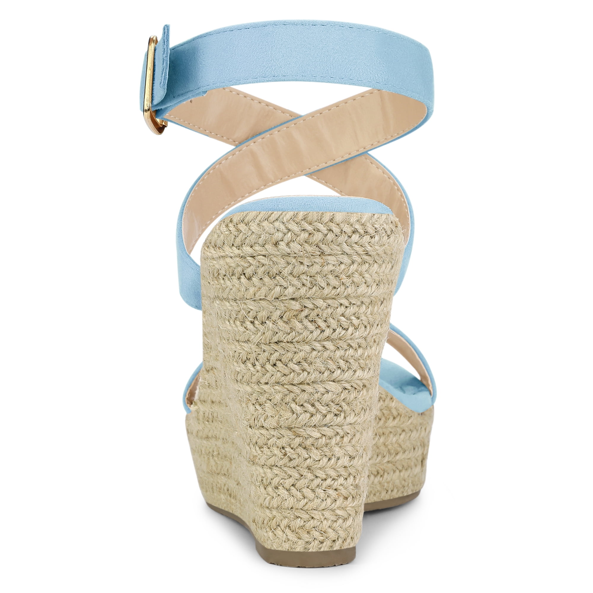 DARING DIVA Women's Slingback Crisscross Wedges Heel Espadrille Sandals Sky Blue 10