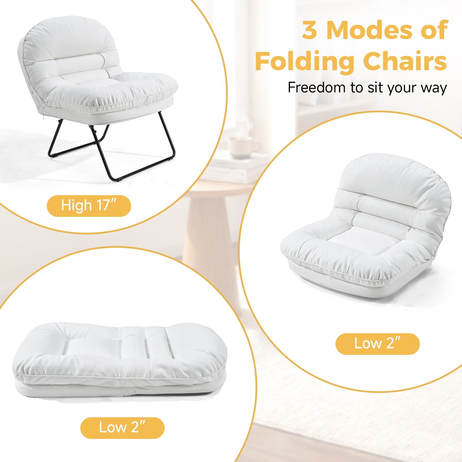 Gianna Foldable Living Room Chair, Portable Multi-Functional Floor Chair for Gaming, Reading, Lounging & Meditation, Ideal for Living Rooms, Bedrooms & Camping