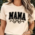 thumbnail image 2 of Coquette Leopard Mama T-Shirt, Retro Bow Varsity Tee for Trendy Moms, 2 of 6