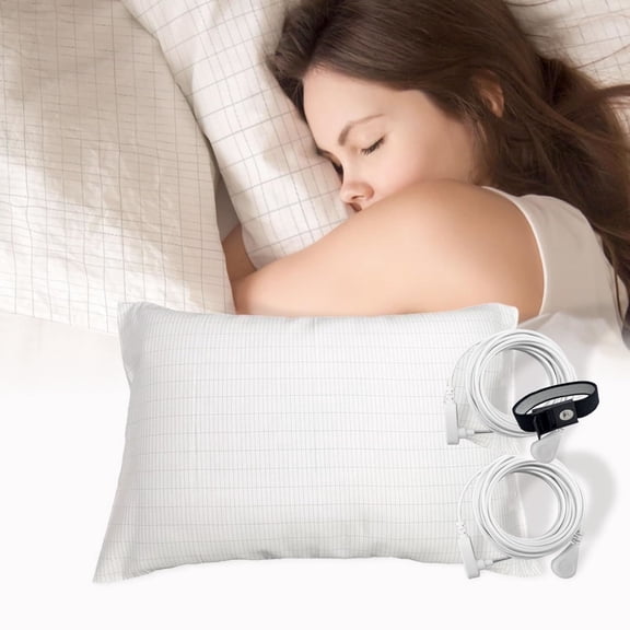 Grounding Pillowcase Queen Conductive Grounding Pillow Cases Organic Cotton Grounding Sheets with 15ft Grounding Cord for Better Sleep Pain Relief Improve Energy (20X30in)