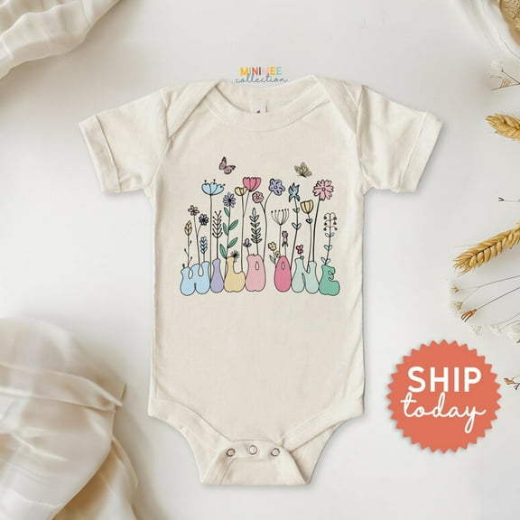 Wild One Onesie For, Flower Concept Birthday Outfit, First Birthday Wear For Baby, Happy Birthday Shirt Cute Baby Onesie, BABY BODYSUIT LAT 4424