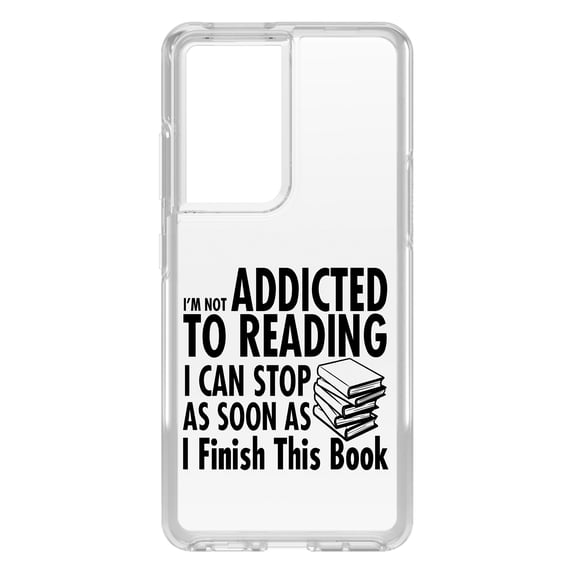 DistinctInk Clear Shockproof Hybrid Case for Galaxy S21 ULTRA 5G (6.8" Screen) - TPU Bumper Acrylic Back Tempered Glass Screen Protector - Not Addicted to Reading - Can Stop When I Finish