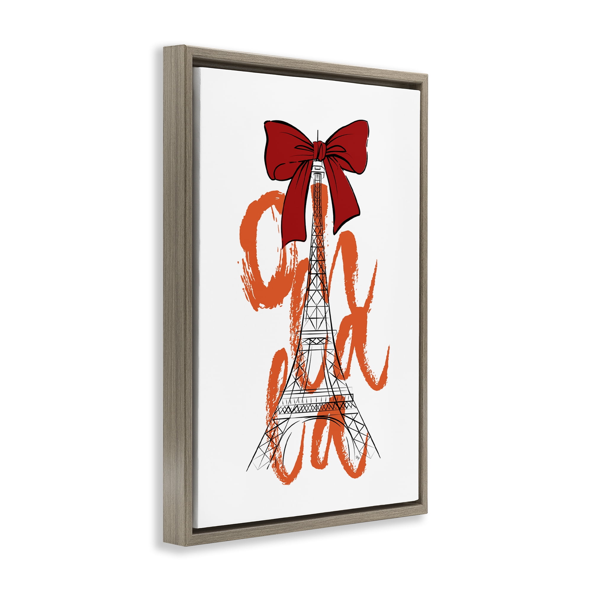 Stupell Industries Oh La La Eiffel Tower Buildings & Architecture Painting Brown Floater Framed Canvas Art Print Wall Art, 21 x 31