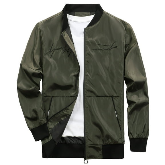 ZCFZJW Men's Bomber Jacket Lightweight Casual Spring Fall Windbreaker Zip Up Long Sleeve Open Front Cardigan Outwear Coat with Pockets Army Green M