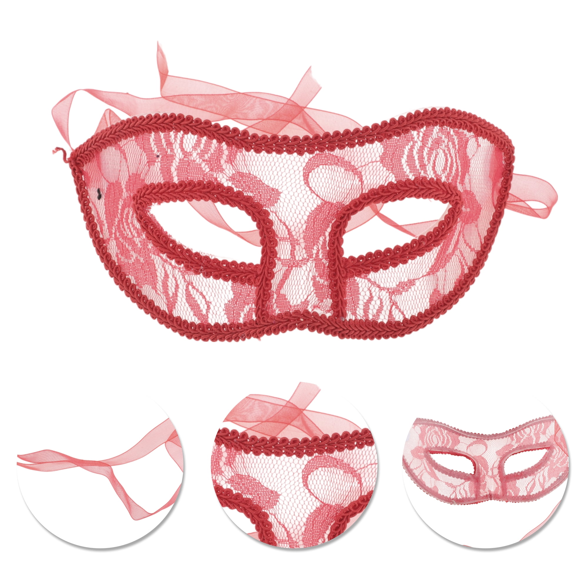 Unique Bargains Elegant Lace Half Face Party Mask for Parties Red