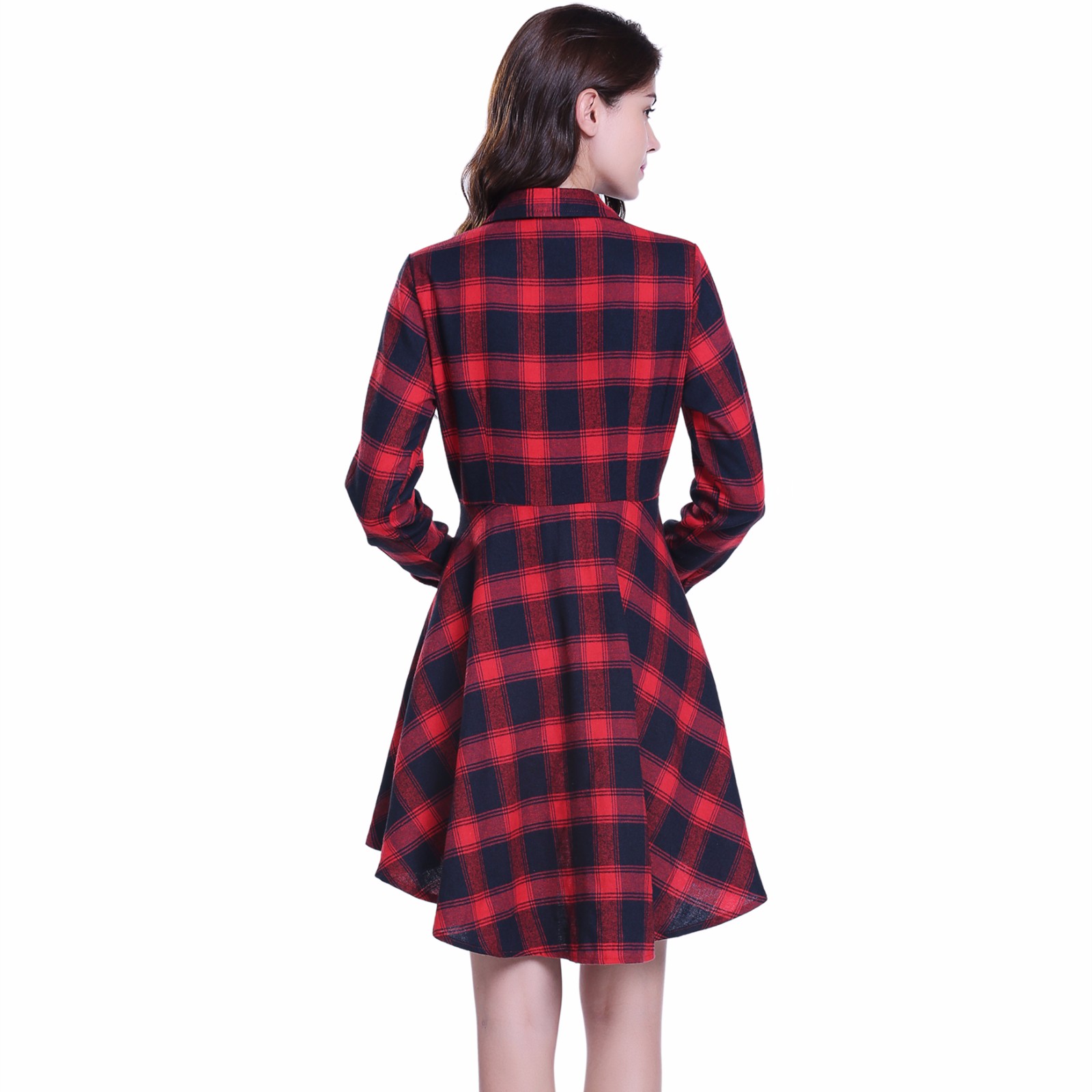 Long Sleeve Plaid Shirt Dress 