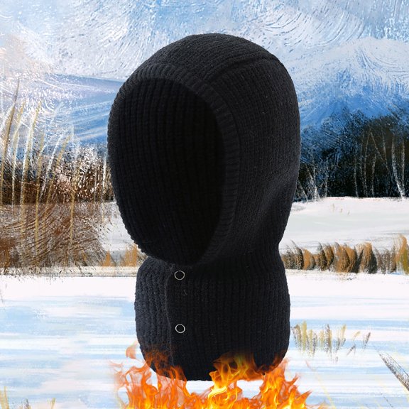 Christmas Black Warm Scarf Autumn Neckerchiefunisex Knitted Winter Head Hood Warm Neck Collar Cap Men Women Snood Shawl Wraps Windproof Hat with Button Decor