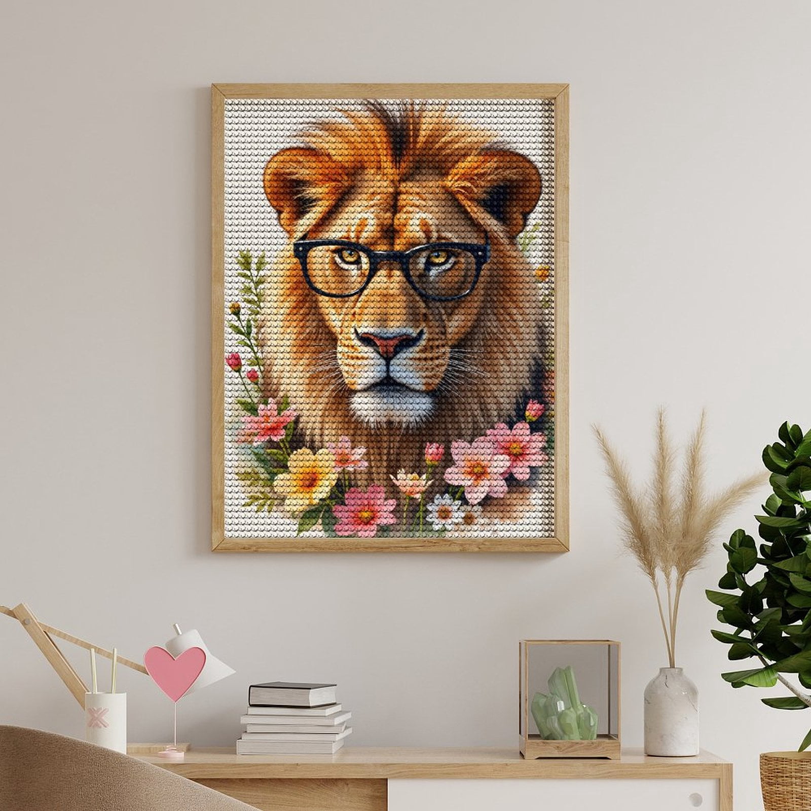 Diamond Art Kits for Adults - Lion With Glasses And Flowers 5d Diamond Painting for Adults, Diamond Art for Adults Beginners, Frameless Diamond Painting Kits for Adults for Home Wall Decor