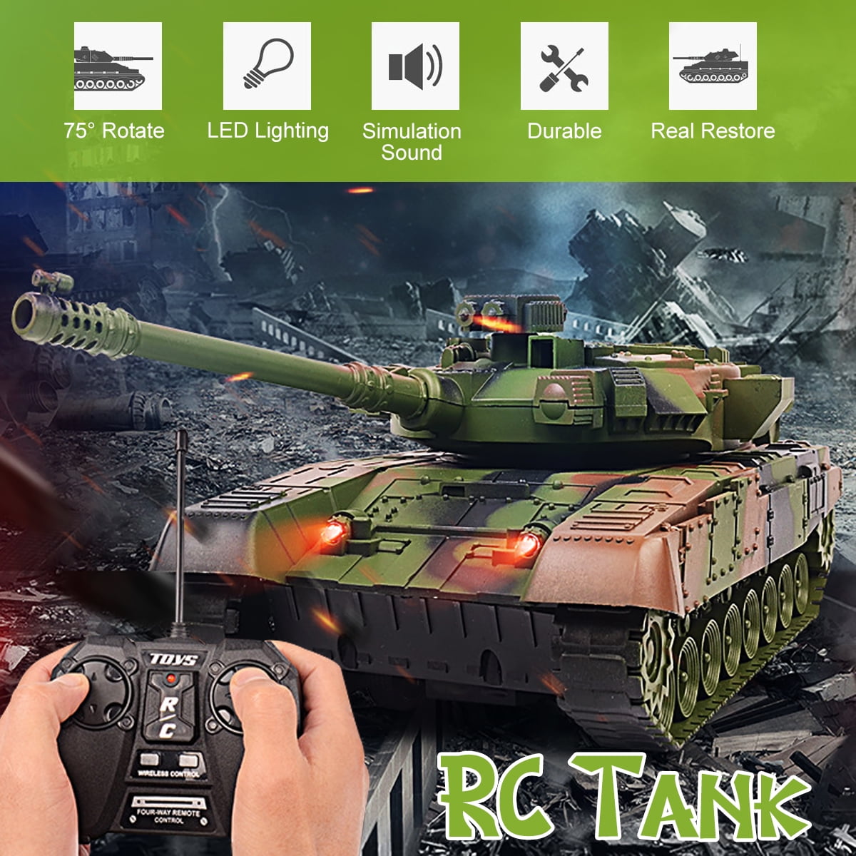 1:24 Scale Plastic Mini RC Simulated Model Battle Tank Smoke Children Toy Gift 