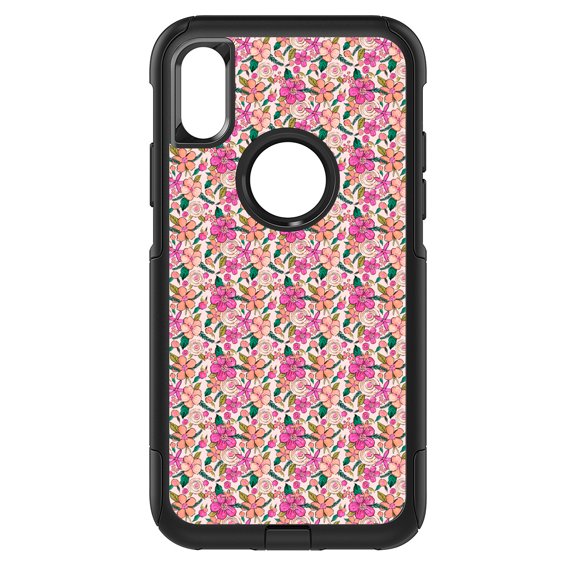 DistinctInk Custom SKIN / DECAL compatible with OtterBox Commuter for iPhone XR (6.1" Screen) - Preppy Pattern - Pink Flowers Floral